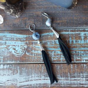 Druzy Leather Suede Fringe Tassel Earrings
